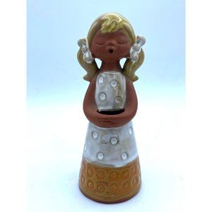 Scandinavian Glazed Pottery Blonde Girl Figurine Holding Flower Pot Vintage 1960